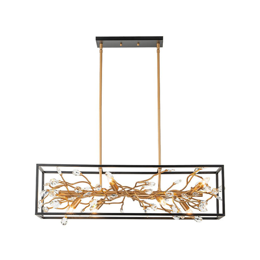 Farmhouze Light - Modern Gold Branch Crystal Black Rectangle Island Chandelier - Chandelier - Black + Gold - 