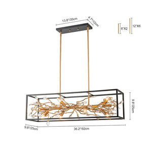 Farmhouze Light - Modern Gold Branch Crystal Black Rectangle Island Chandelier - Chandelier - Black + Gold - 