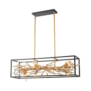 Farmhouze Light - Modern Gold Branch Crystal Black Rectangle Island Chandelier - Chandelier - Black + Gold - 