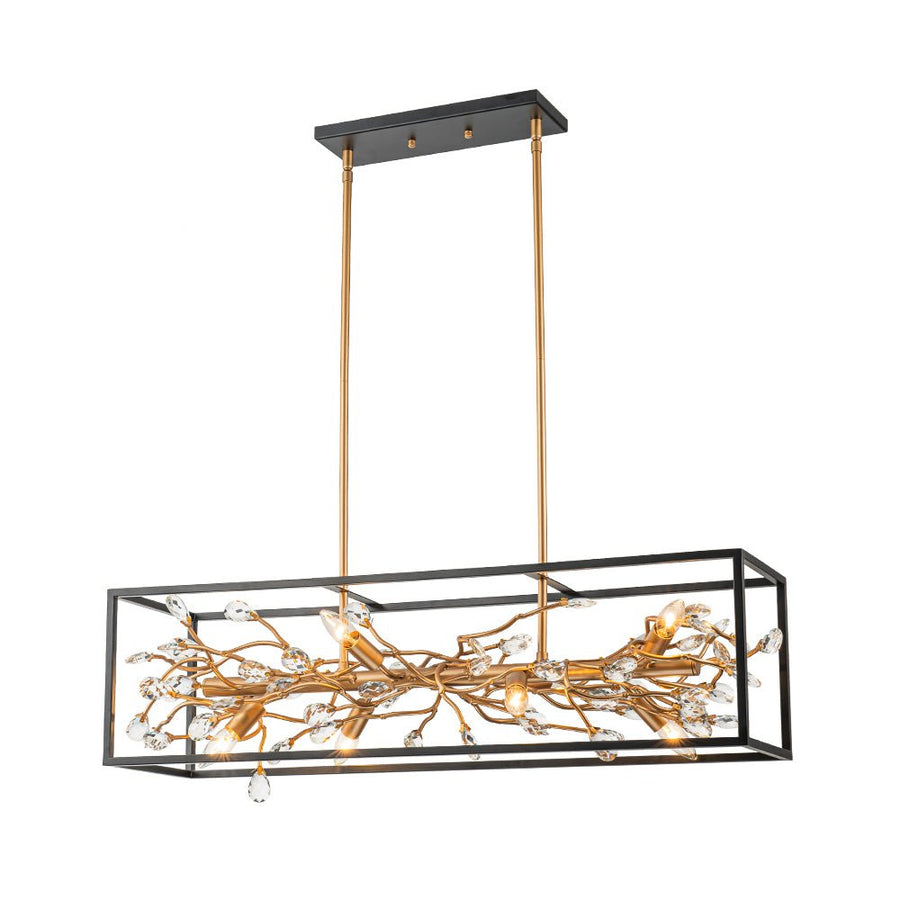 Farmhouze Light - Modern Gold Branch Crystal Black Rectangle Island Chandelier - Chandelier - Black + Gold - 