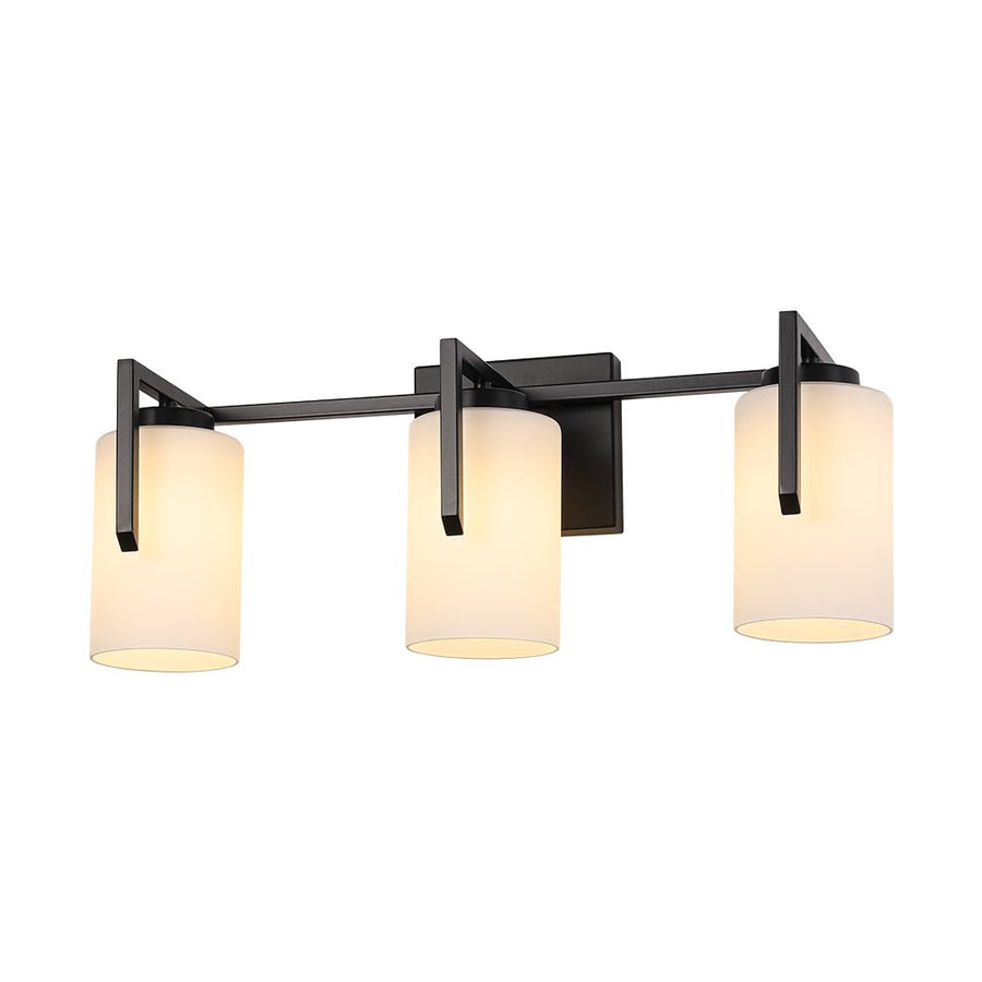 Farmhouze Light - Modern Gold Opal Glass Shade 3 - Light Vanity Lamp - Wall Sconce - Black - 