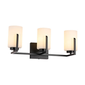 Farmhouze Light - Modern Gold Opal Glass Shade 3 - Light Vanity Lamp - Wall Sconce - Black - 