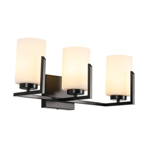 Farmhouze Light - Modern Gold Opal Glass Shade 3 - Light Vanity Lamp - Wall Sconce - Black - 