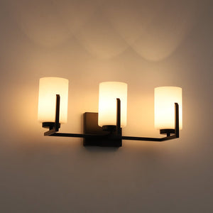 Farmhouze Light - Modern Gold Opal Glass Shade 3 - Light Vanity Lamp - Wall Sconce - Black - 