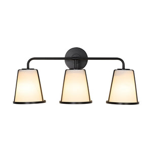 Farmhouze Light - Modern Gold Opal Glass Shade 3 - Light Vanity Lamp - Wall Sconce - Black - 