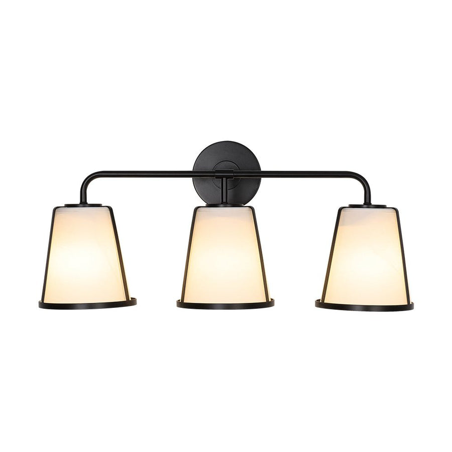 Farmhouze Light - Modern Gold Opal Glass Shade 3 - Light Vanity Lamp - Wall Sconce - Black - 
