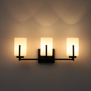 Farmhouze Light - Modern Gold Opal Glass Shade 3 - Light Vanity Lamp - Wall Sconce - Black - 