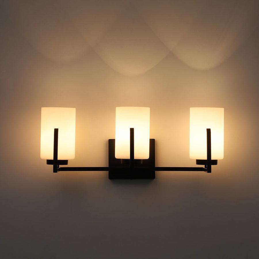 Farmhouze Light - Modern Gold Opal Glass Shade 3 - Light Vanity Lamp - Wall Sconce - Black - 
