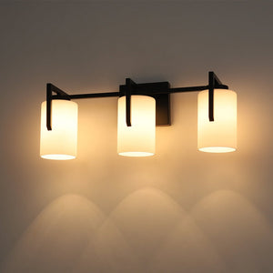 Farmhouze Light - Modern Gold Opal Glass Shade 3 - Light Vanity Lamp - Wall Sconce - Black - 