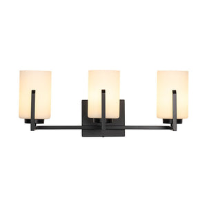 Farmhouze Light - Modern Gold Opal Glass Shade 3 - Light Vanity Lamp - Wall Sconce - Black - 