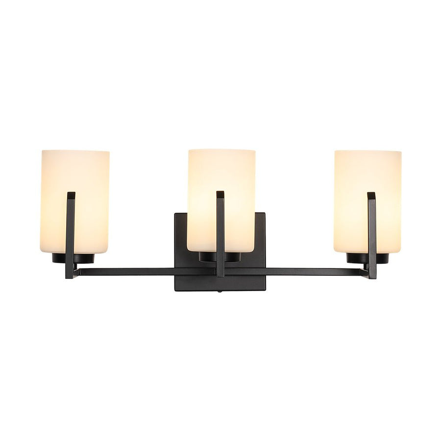 Farmhouze Light - Modern Gold Opal Glass Shade 3 - Light Vanity Lamp - Wall Sconce - Black - 