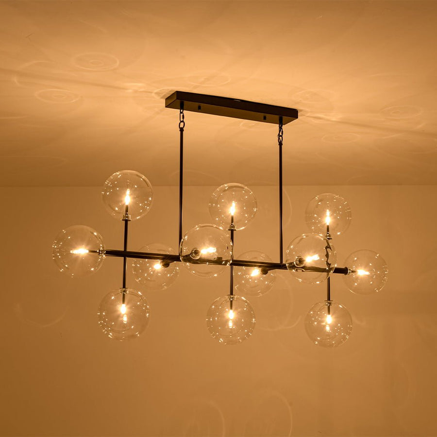 Farmhouze Light - Modern Linear Sputnik Clear Glass Globe Island Chandelier - Chandelier - Black - 
