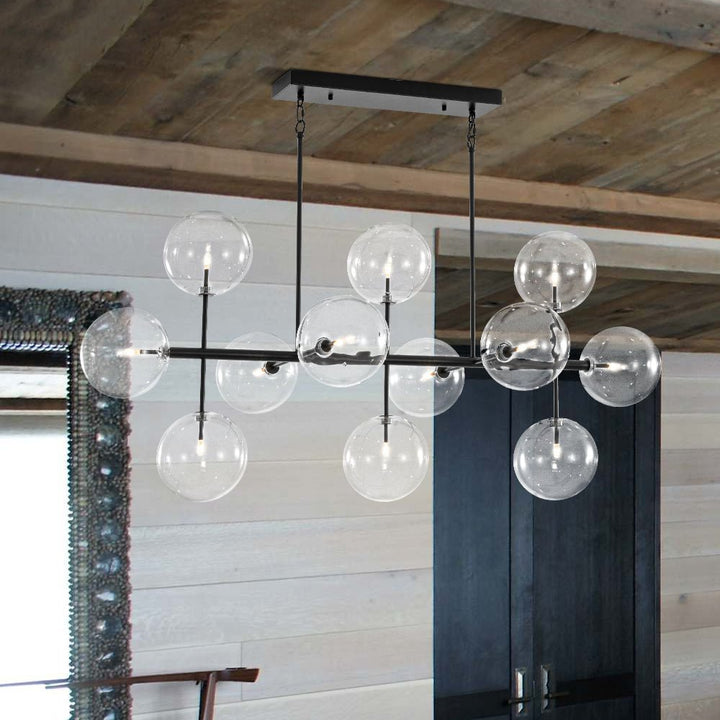 Farmhouze Light - Modern Linear Sputnik Clear Glass Globe Island Chandelier - Chandelier - Black - 
