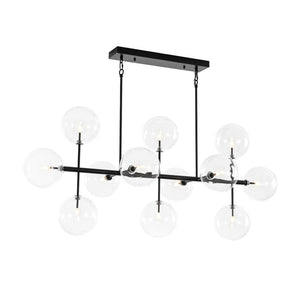 Farmhouze Light - Modern Linear Sputnik Clear Glass Globe Island Chandelier - Chandelier - Black - 