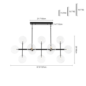 Farmhouze Light - Modern Linear Sputnik Clear Glass Globe Island Chandelier - Chandelier - Black - 