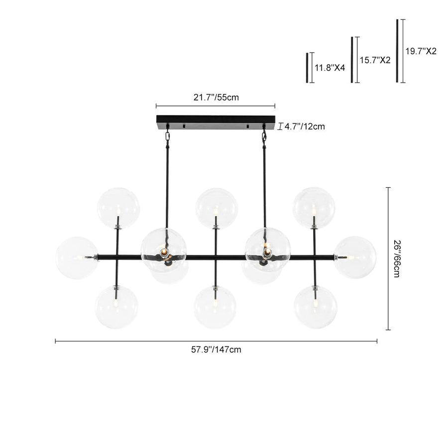 Farmhouze Light - Modern Linear Sputnik Clear Glass Globe Island Chandelier - Chandelier - Black - 