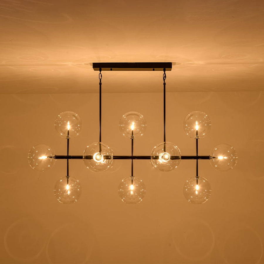 Farmhouze Light - Modern Linear Sputnik Clear Glass Globe Island Chandelier - Chandelier - Black - 