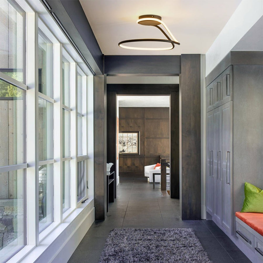 Farmhouze Light - Modern Linear Swirled Dimmable LED Semi Flush Ceiling Light - Ceiling Light - 17 in - 