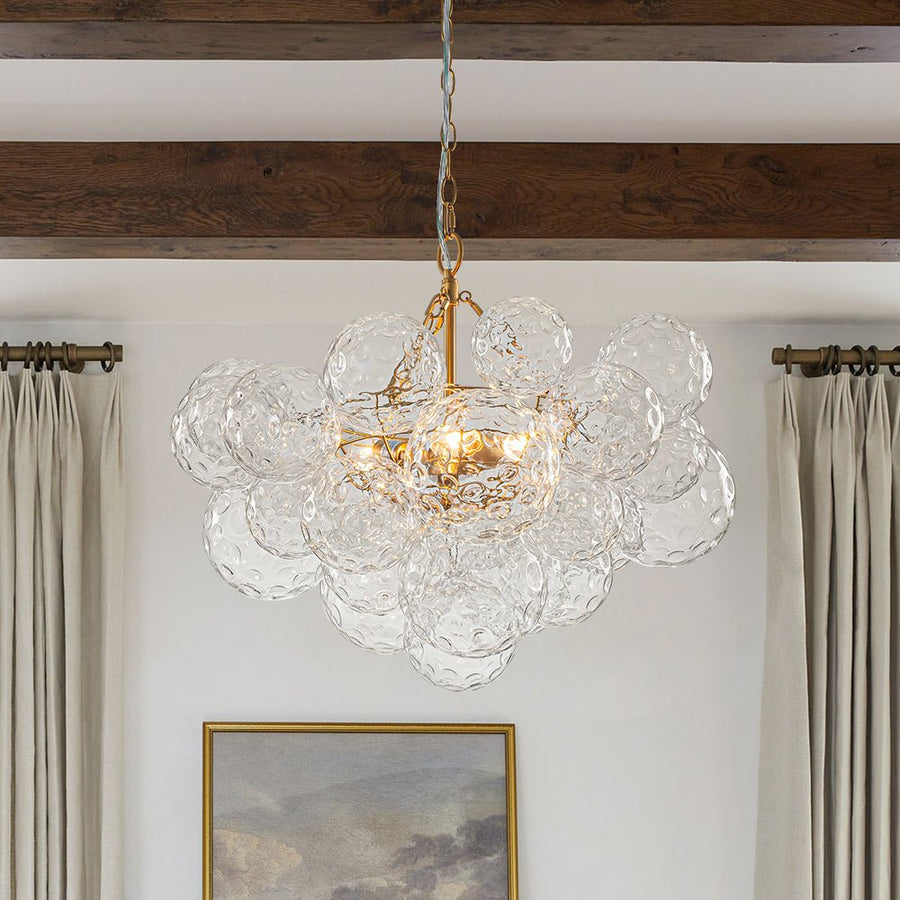 Farmhouze Light - Modern Luxe Brass Water Glass Globe Bubble Chandelier - Chandelier - 3 - Light - 