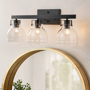 Farmhouze Light - Modern Mid - Century 3 - Light Clear Glass Vanity Wall Lamp - Wall Sconce - Black - 