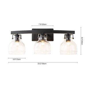 Farmhouze Light - Modern Mid - Century 3 - Light Clear Glass Vanity Wall Lamp - Wall Sconce - Black - 