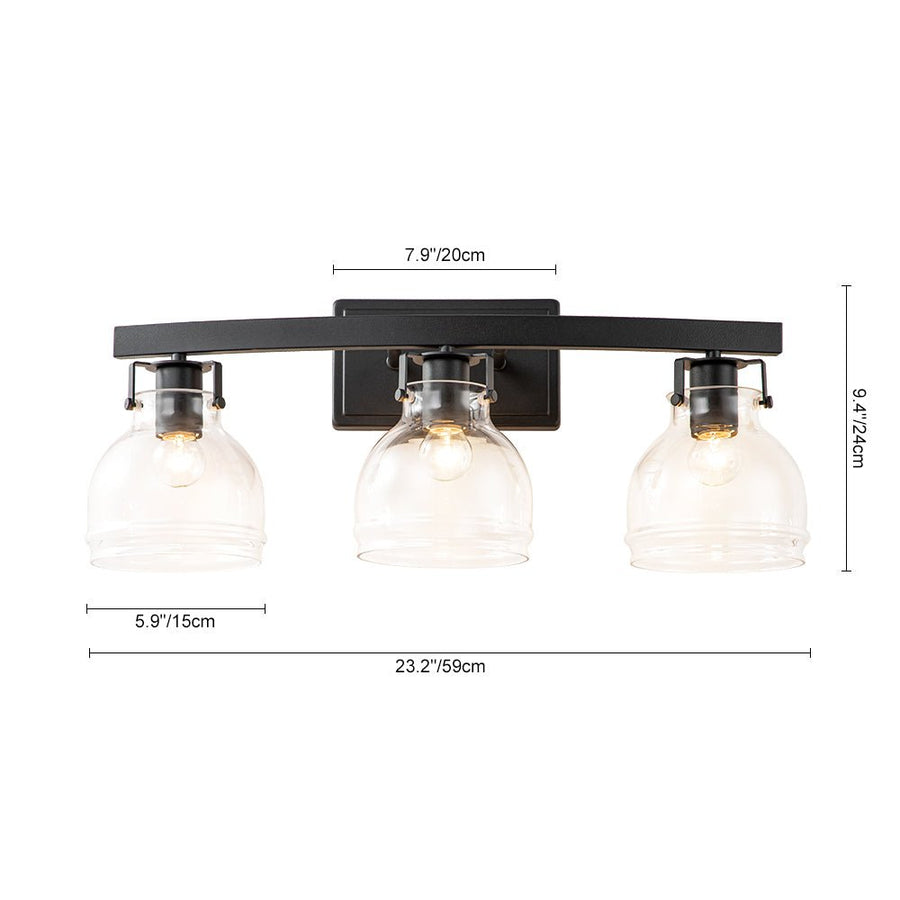 Farmhouze Light - Modern Mid - Century 3 - Light Clear Glass Vanity Wall Lamp - Wall Sconce - Black - 