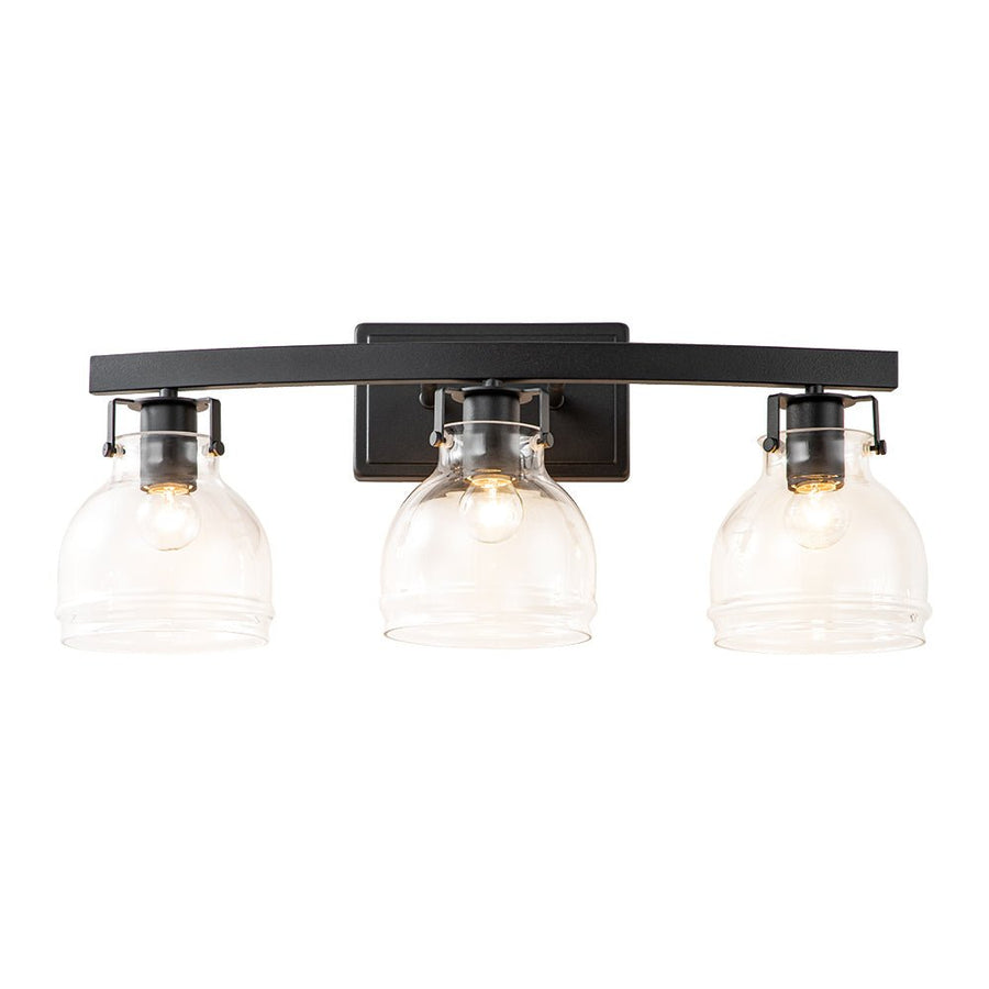 Farmhouze Light - Modern Mid - Century 3 - Light Clear Glass Vanity Wall Lamp - Wall Sconce - Black - 