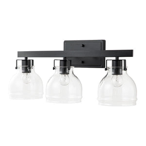 Farmhouze Light - Modern Mid - Century 3 - Light Clear Glass Vanity Wall Lamp - Wall Sconce - Black - 