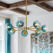 Load image into Gallery viewer, Farmhouze Light-Modern Mid-Century Blue Glass Globe Brass Sputnik Chandelier-Chandelier-7 Bulbs-
