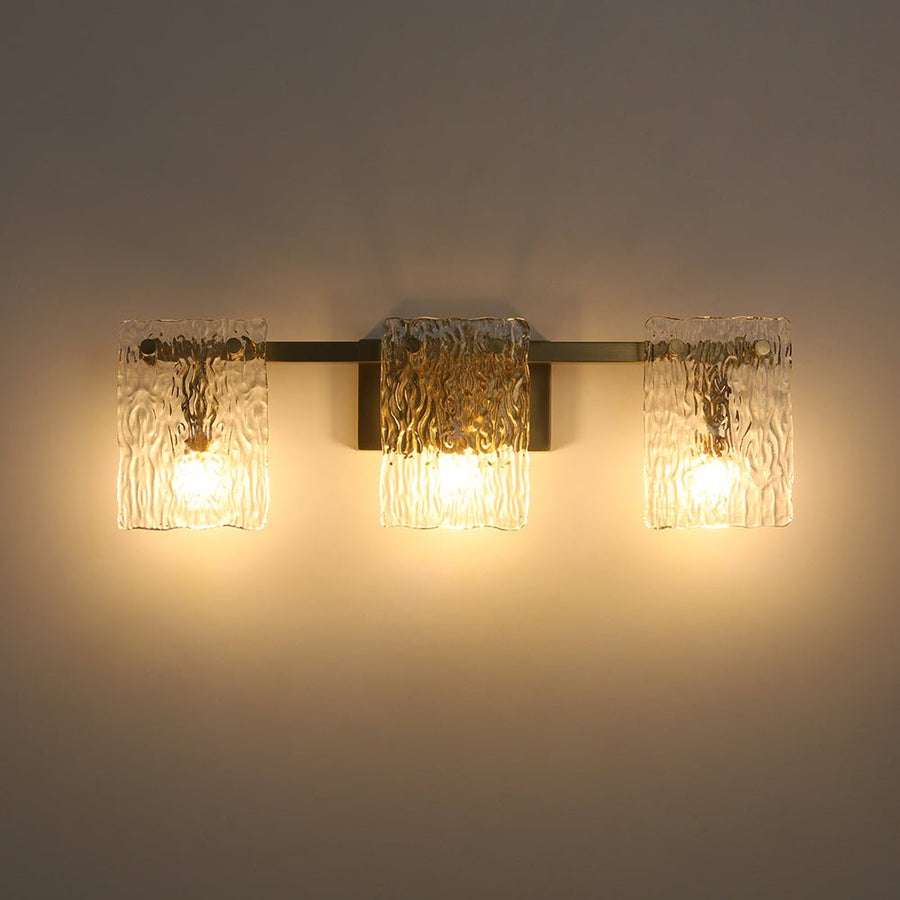 Farmhouze Light - Modern Mid - Century Textured Glass Panel Bathroom Wall Lamp - Wall Sconce - Gold - 
