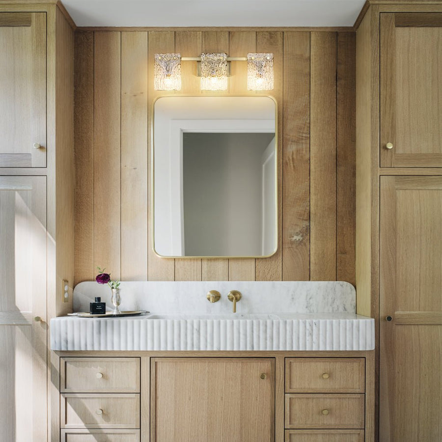 Farmhouze Light - Modern Mid - Century Textured Glass Panel Bathroom Wall Lamp - Wall Sconce - Gold - 