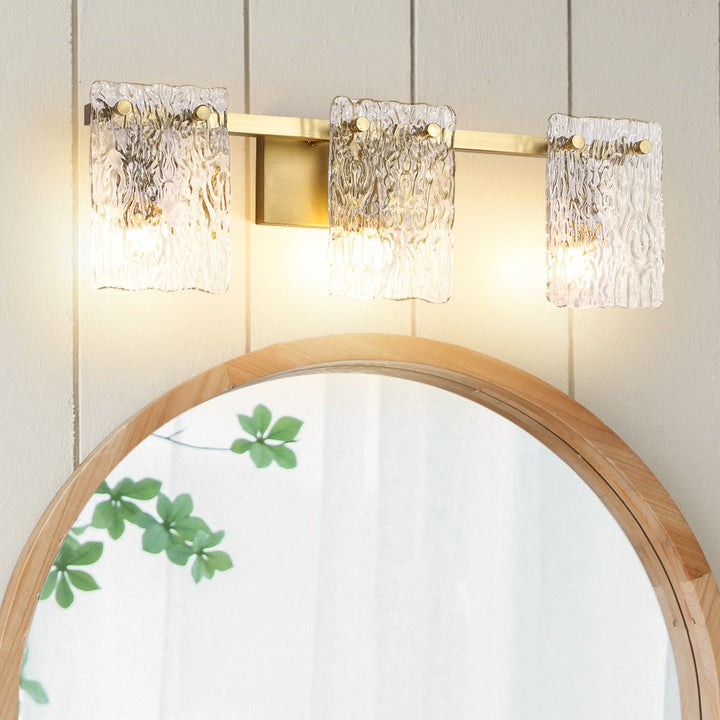 Farmhouze Light - Modern Mid - Century Textured Glass Panel Bathroom Wall Lamp - Wall Sconce - Gold - 