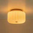 Load image into Gallery viewer, Farmhouze Light-Modern Milky Glass Round Pleated Drum Semi Flush Mount-Ceiling Light-Brass-
