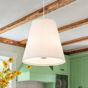 Farmhouze Light - Modern Pleated Linen Tapered Drum Lantern Pendant Light - Chandelier - 17.7 in - 