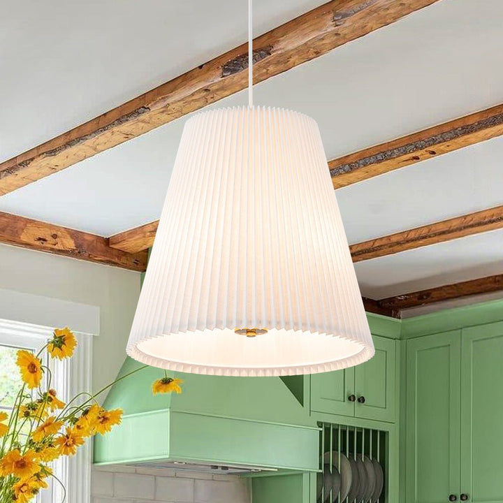 Farmhouze Light - Modern Pleated Linen Tapered Drum Lantern Pendant Light - Chandelier - 17.7 in - 