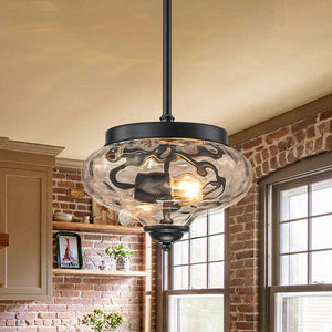Farmhouze Light - Modern Round Water Glass Ceiling Pendant Light - Pendant - Black - 1 Pack - 