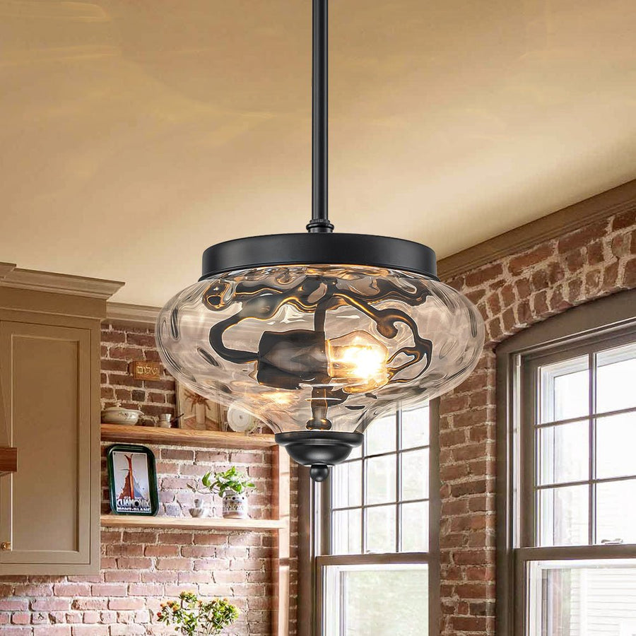 Farmhouze Light - Modern Round Water Glass Ceiling Pendant Light - Pendant - Black - 1 Pack - 