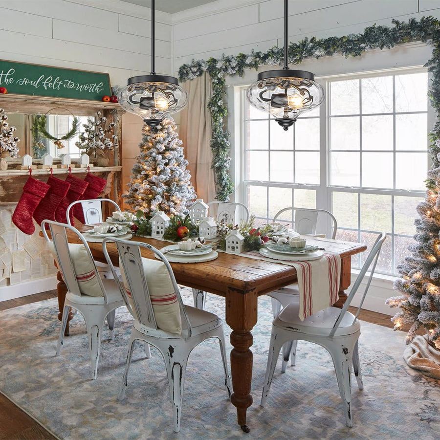 Farmhouze Light - Modern Round Water Glass Ceiling Pendant Light - Pendant - Black - 2 Packs - 