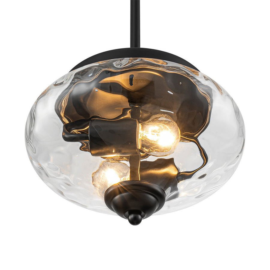 Farmhouze Light - Modern Round Water Glass Ceiling Pendant Light - Pendant - Black - 2 Packs - 