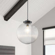 Load image into Gallery viewer, Farmhouze Light - Modern Single Striped Glass Globe Kitchen Pendant Light - Pendant - Black - 
