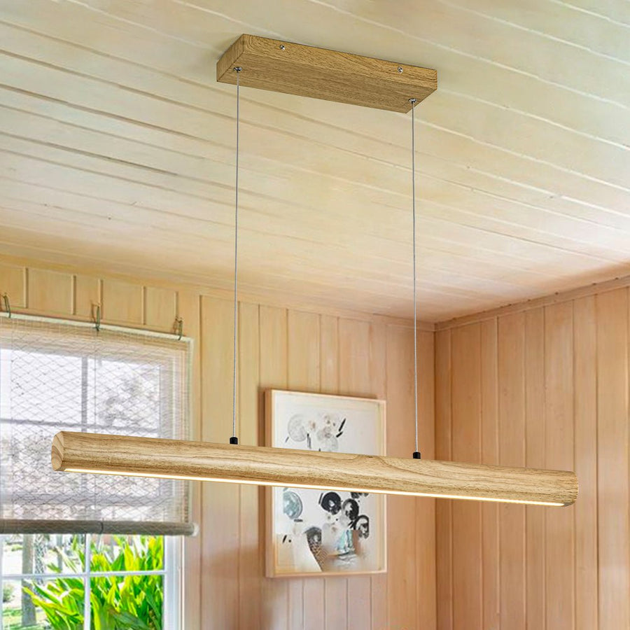 Farmhouze Light - Natural Wood Grain Dimmable LED Wide Linear Island Chandelier - Chandelier - Oak - 