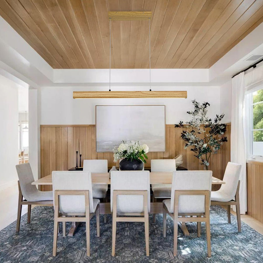 Farmhouze Light - Natural Wood Grain Dimmable LED Wide Linear Island Chandelier - Chandelier - Oak - 