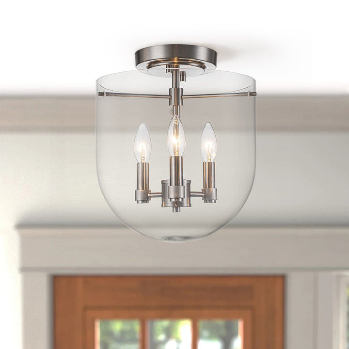 Farmhouze Light-OpenBox-3-Light Wide Bowl Glass Semi Flush Ceiling Light-Ceiling Light-Nickel-3-Light
