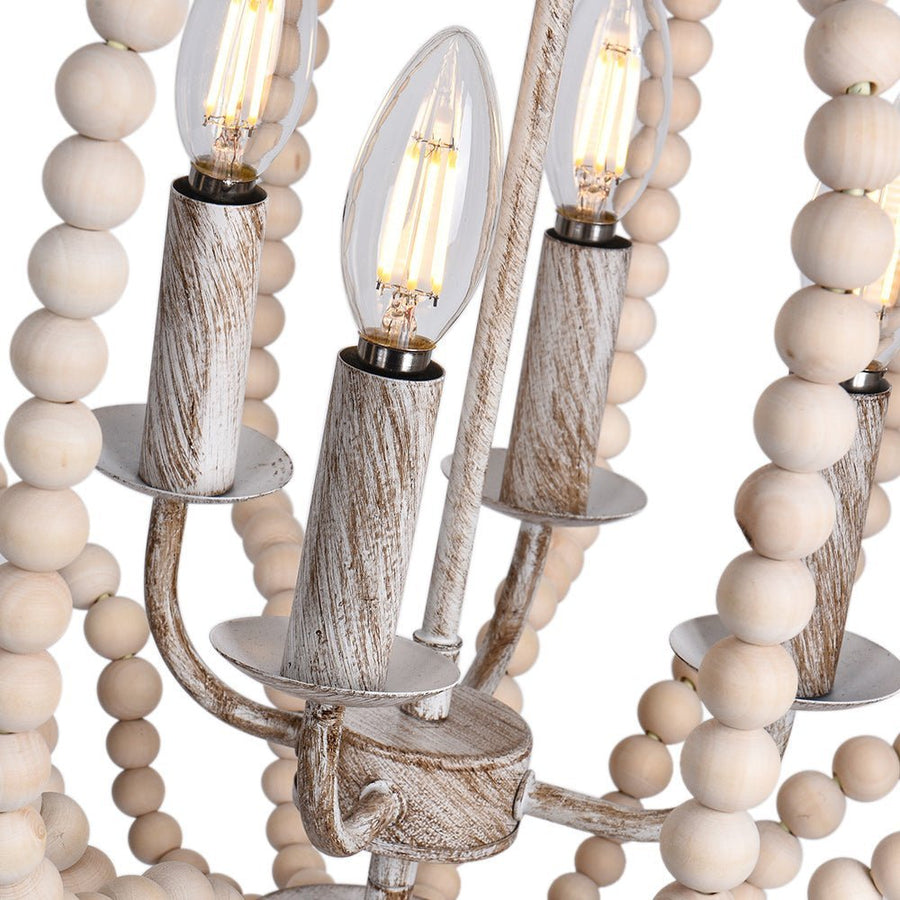 Farmhouze Light - OpenBox - 4 - Light Bohemian Wood Bead Cage Chandelier - Chandelier - Brown Wood + Matte Black - 