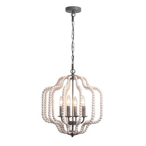 Farmhouze Light - OpenBox - 4 - Light Bohemian Wood Bead Cage Chandelier - Chandelier - White Wood + Sliver Grey - 