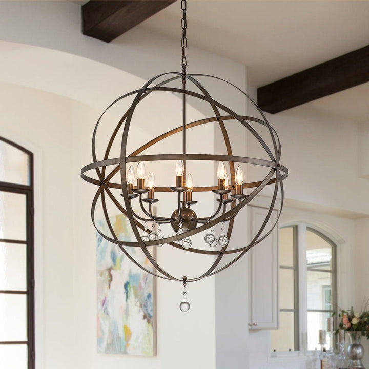 Farmhouze Light - OpenBox - 8 - Light Rustic Vintage Crystal Metal Orb Chandelier - Chandelier - Oiled Rubbed Bronze - 