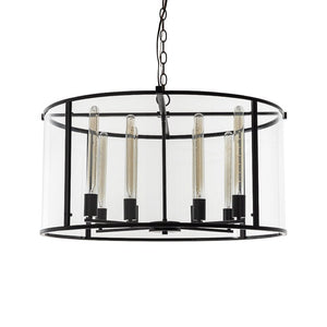 Farmhouze Light-OpenBox-8-Light Vintage Glass Wide Drum Lantern Pendant-Chandelier-Black-