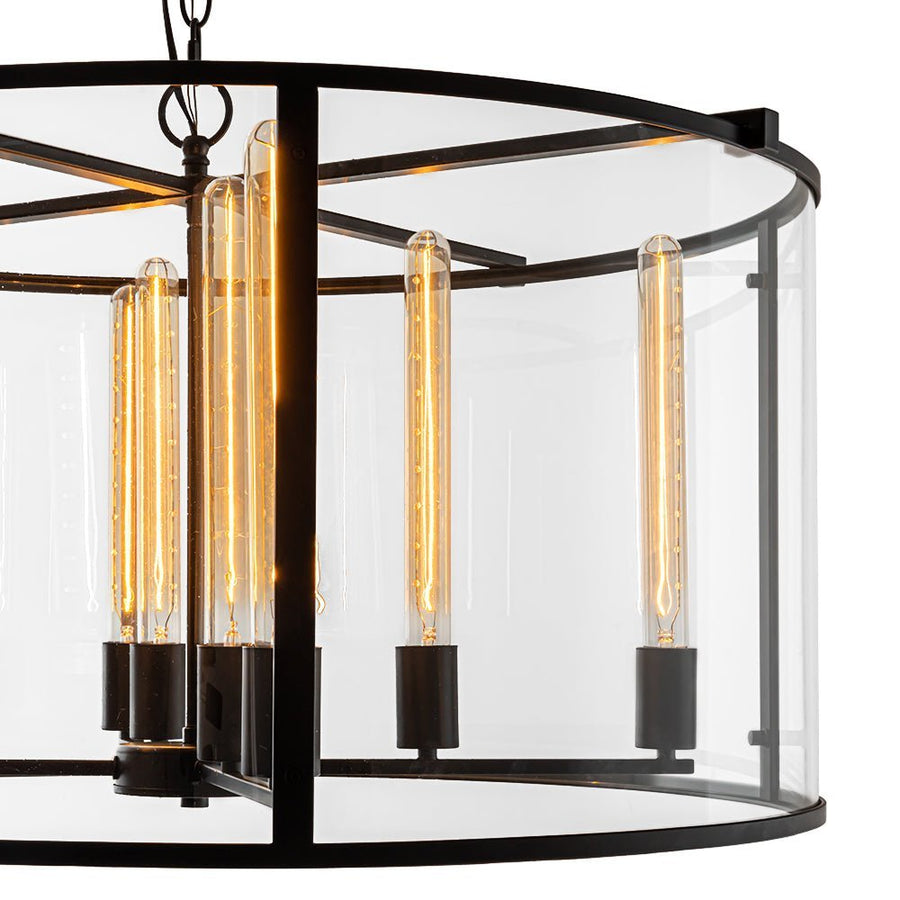 Farmhouze Light-OpenBox-8-Light Vintage Glass Wide Drum Lantern Pendant-Chandelier-Black-