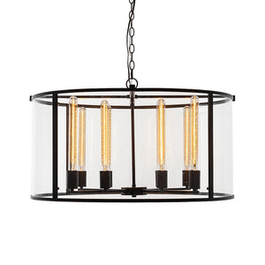 Farmhouze Light-OpenBox-8-Light Vintage Glass Wide Drum Lantern Pendant-Chandelier-Black-