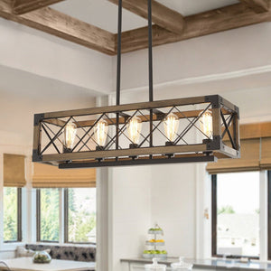 Farmhouze Light - OpenBox - Farmhouse Rectangle Wood Cage 5 Light Cross - iron Chandelier - Chandelier - 